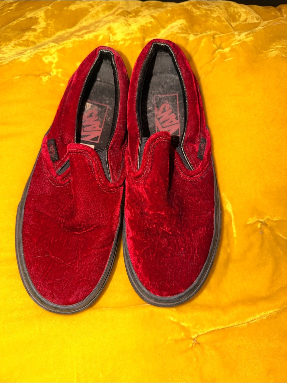 Vans Velvet Slip-On Sneakers in Red